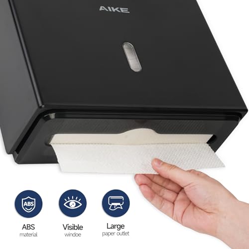 AIKE 200-Sheet Multifold Paper Towel Dispenser,No-Drill Wall Mount,Black - color: Black