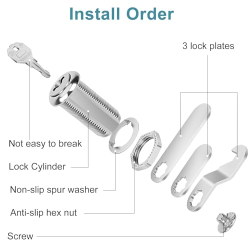 1-1/2" Cam Lock Keyed Different Cabinet Locks with Keys Secure Files Drawers RV Storage Locks Replacement Set, Zinc Alloy(Silver 2PCS,1-1/2 Inch) - size: 1-1/2 Inch