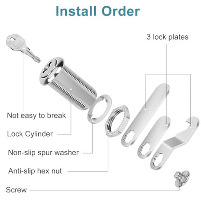 1-1/2" Cam Lock Keyed Different Cabinet Locks with Keys Secure Files Drawers RV Storage Locks Replacement Set, Zinc Alloy(Silver 2PCS,1-1/2 Inch) - size: 1-1/2 Inch