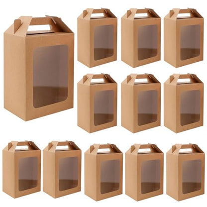 Enorteen 12 Pcs Kraft Paper Gift Bags with Transparent Window Gift Boxes for Bridal Shower Present Festivals Party