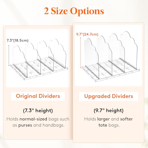Lifewit Purse Organizer for Closet, 9.7" Tall Clear Handbag Shelf Dividers - size: 9.7"H