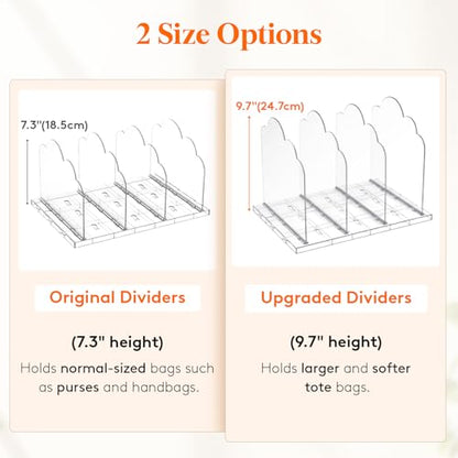 Lifewit Purse Organizer for Closet, 9.7" Tall Clear Handbag Shelf Dividers - size: 9.7"H