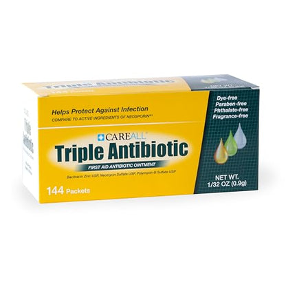 CareAll Triple Antibiotic Ointment (144 Pack), 0.9gr Foil Packet. First Aid Ointment That Prevents Infection in Minor Cuts, Scrapes, and Burns