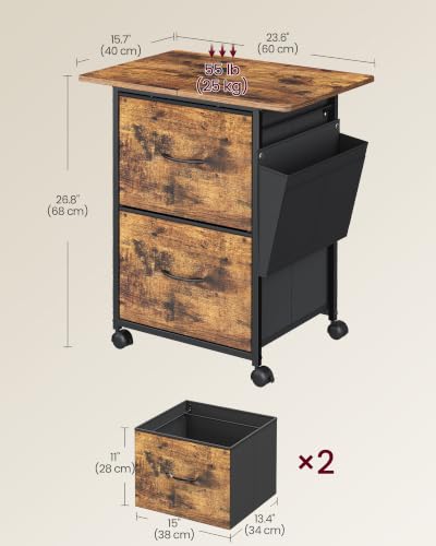 VASAGLE 2-Drawer File Cabinet, Mobile Printer Stand with Storage - color: Brown, size: 2 Drawers