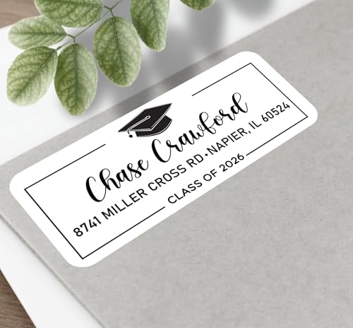 Return Address Labels for Graduation Class of 2026 | 30 Count of Self Adhesive Mailing Stickers for Grad Invites, Parties and Annoucements | College or High School Grads