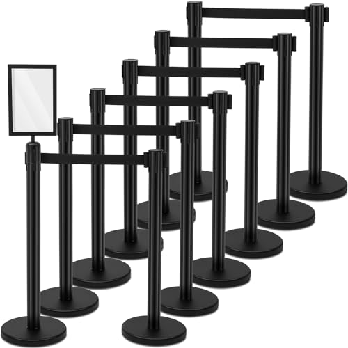 Geelin 12 Pack Crowd Control Stanchions Barriers, 9.8ft, Black - color: Black, size: 9.8ft