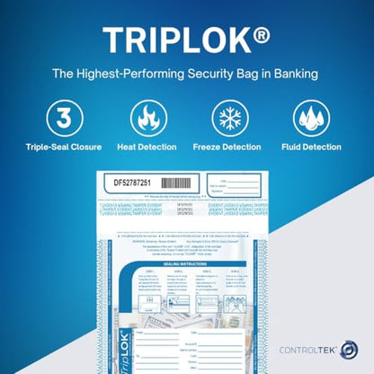 ControlTek TripLok Tamper-Evident Deposit Bags, 12" x 16", Clear, 100 Bags