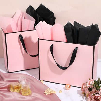 ReliThick 12 Pack Paper Gift Bag with Handles & Tissue, Pink, Black - color: Pink, Black