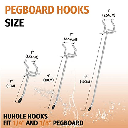 HUHOLE 100 Pack 2 Inch Silver Pegboard Hooks for 1/8 and 1/4 Boards
