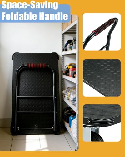 Heavy Duty 1800LBS Platform Truck Cart – 36"x24" Steel Flatbed Utility Cart, 6" Swivel Wheels with Brakes, Collapsible Hand Truck for Warehouse and Garage - color: Black-1800lbs