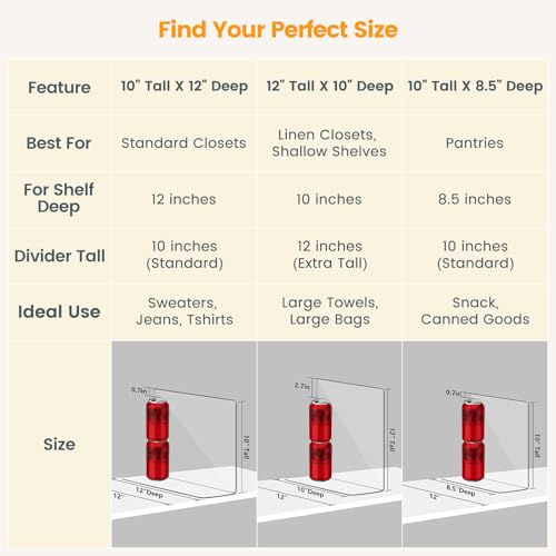 OKPOW Acrylic Shelf Dividers for Closet Organization: 8 Pack Durable Clear Shelves Separators for Clothing Adjustable 12" Tall x 10" Deep - size: 12" Tall x 10" Deep