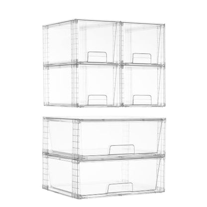 Vtopmart Clear Stackable Storage Drawers, 6 Pack Large Organizer Set - style: 2 Wide+4 Medium