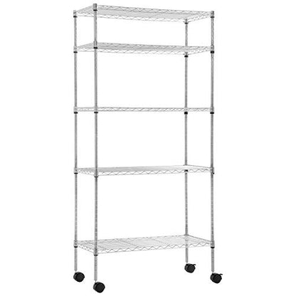 BestOffice | 5-Tier Wire Shelf with Wheels | 14" x 30" x 60" | Chrome - color: Chrome, size: 14L x 30W x 60H