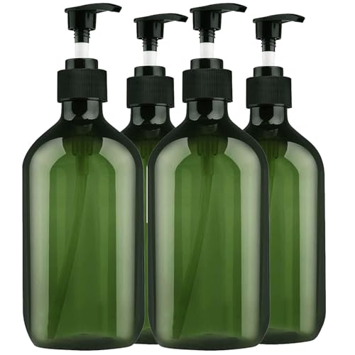Empty Plastic Bottles with Pump Dispenser and Labels Included, Refillable Travel Containers for Hand sanitizer Shampoo Lotion, etc - No BPA/Paraben-Free, 500ml/16.9oz (Green, 4 Pack) - color: Green, size: 4 Pack