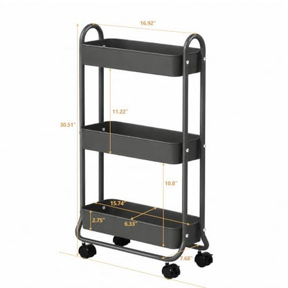 SunnyPoint Slim Rolling Storage Cart, 3 Tier Bathroom Storage Organizer Bathroom, Laundry Utility Cart (Grey) - color: Gray