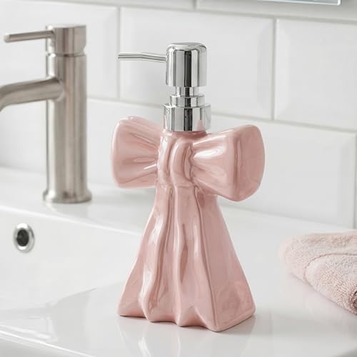AceOrbit Ceramic Pink Bow Soap Pump Dispenser Hand Lotion Liquid Dispenser