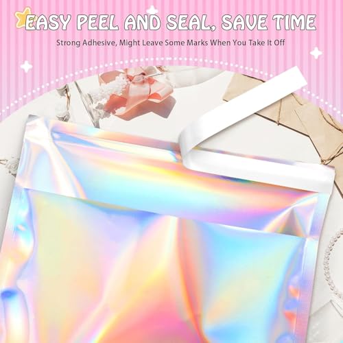 FUNFERY 6.3x9.4in Holographic Mylar Poly Mailers Self Sealing Adhesive Bag - color: Holographic Self Adhesive-100P, size: 6.3x9.4 inch