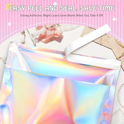 FUNFERY 6.3x9.4in Holographic Mylar Poly Mailers Self Sealing Adhesive Bag - color: Holographic Self Adhesive-100P, size: 6.3x9.4 inch