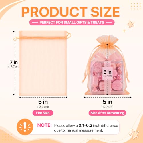 ANZNKU 100PCS Organza Bags 5x7 Peach Small Gift Mesh Drawstring Goodie Bags - color: Peach