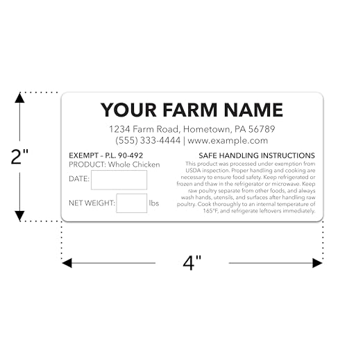Custom Poultry Labels for Exemption P.L. 90-492 - Custom Farm Stickers for Chicken - Made in USA (20-2500 Labels)
