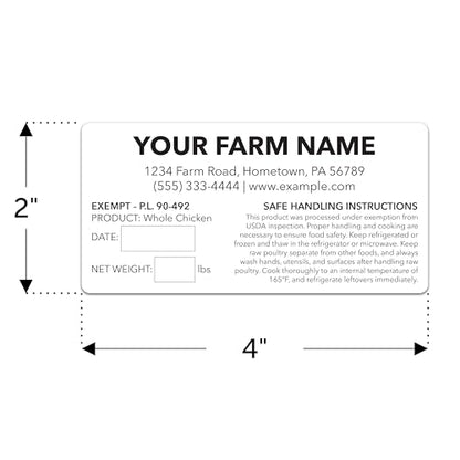Custom Poultry Labels for Exemption P.L. 90-492 - Custom Farm Stickers for Chicken - Made in USA (20-2500 Labels)