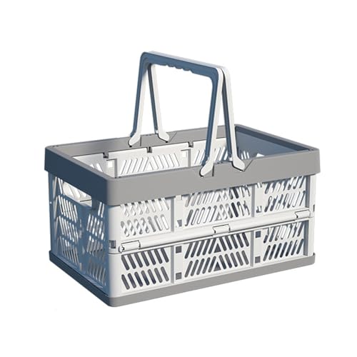 20L Plastic Collapsible Storage Crate - Foldable Handle Crate Storage Basket Bin - White & Gray M - color: Grey