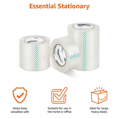 Amazon Basics Strong Adhesive Packing Tape for Moving Boxes, Shipping and Sealing, Clear, 1.88" x 109 Yards, 6-Pack, Total 654 Yards - size: 1.88"W x 109 Yards Pack of 6