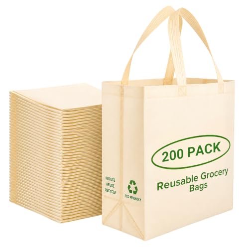 Simply Cool 200 Pack Reusable Grocery Bags, Large Tote Bags Bulk, Cream - color: Cream, size: 200 Pack - Large Bags
