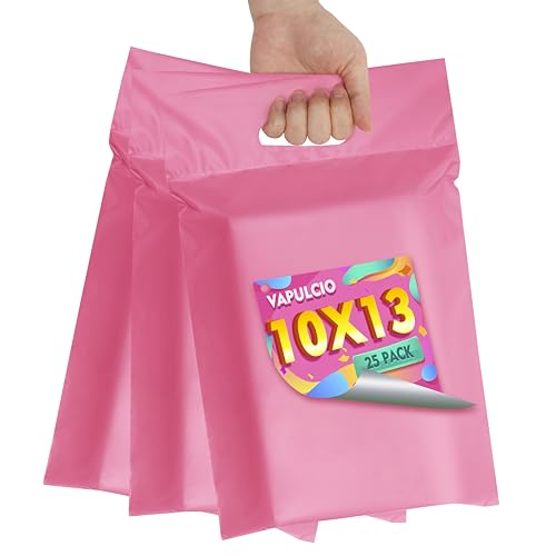 Poly Mailers 10x13 Inch, 25 Pack, Pink Self-Seal Handle Bags - color: HandlePink, size: 10x13 Inch 25 Pcs