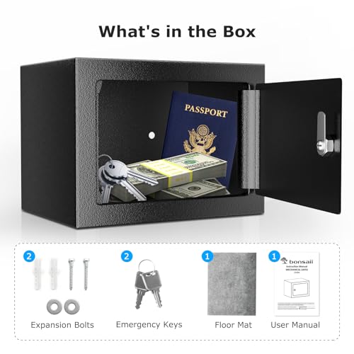 Bonsaii Security Safe Box with Key Lock, 0.23 Cu.Ft for Cash Jewelry Home - size: 0.23 cu.ft.