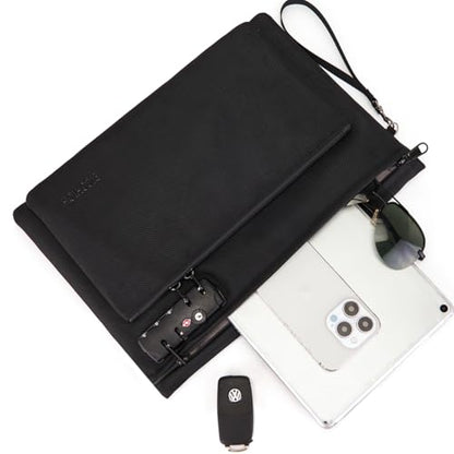 Notary Bag with Lock, Double layer Cash Bag, Notary Supplies, Valuable Storage Bag,Lock Bag travel safe - color: Black