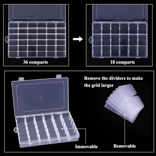 Bead Organizer Storage 8 Pack 36 Grid Jewelry Tackle Craft Box Adjustable - color: 8 Pack