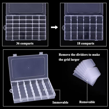 Bead Organizer Storage 8 Pack 36 Grid Jewelry Tackle Craft Box Adjustable - color: 8 Pack