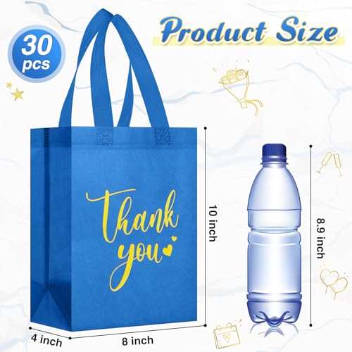 Sweetude 30 Thank You Non Woven Gift Bag, 10 x 8 x 4 Inch, Blue - color: Blue, size: 10 X 8 X 4 Inch