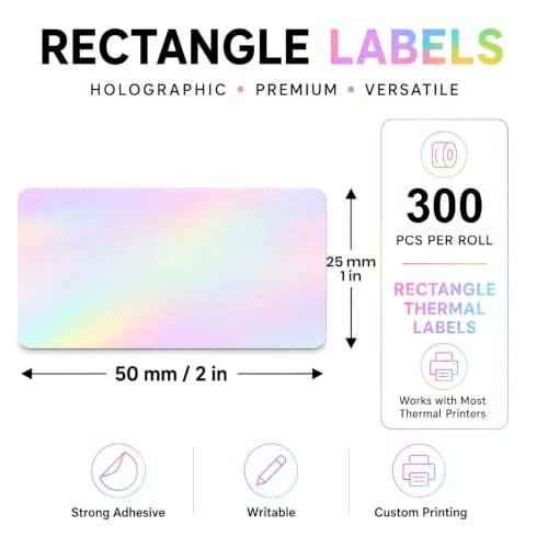 Holographic Pink Thermal Labels 1 × 2 Inch Vinyl Stickers 300 PCS - color: Holographic Pink, size: 1 × 2 Inch