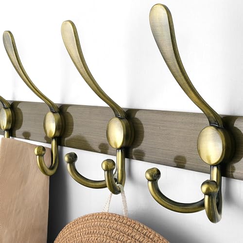 Dseap Coat Rack Wall Mounted - 5 Tri Hooks, Heavy Duty, Stainless Steel, Metal Coat Hook Rail for Coat Hat Towel Purse Robes Mudroom Bathroom Entryway,Bronze - color: Bronze, size: L=16" (1 Pcs)