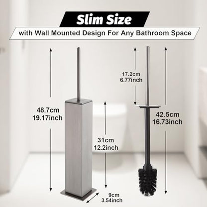 BGL Toilet Brush with Holder Set Brushed Nickel Aluminium Standing for Bathroom Toilet Bowl Cleaner Brush and Holder Set, Square Design - color: Brushed Nickel-standing