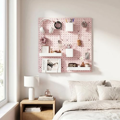 FZK Modular Plastic Pegboard Wall Organizer Kit, Pink, 12x12, 4 Panels - color: Pegboard Kit-Pink-2