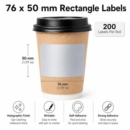 Metallic Silver Thermal Labels 2 × 3 Inch Vinyl Stickers 200 PCS - color: Matte Silver, size: 2 × 3 Inch