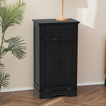 13 Gallons Tilt Out Trash Can Cabinet Freestanding Dark Black - color: Dark Black, size: 13 Gallon