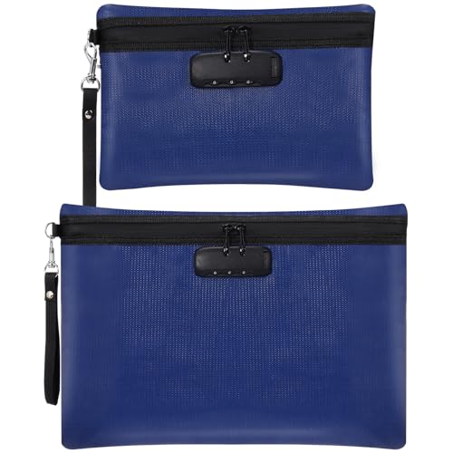 Nezyo 2 Pcs Fireproof Document Bag with Lock, Waterproof Money Pouch,Blue - color: Blue