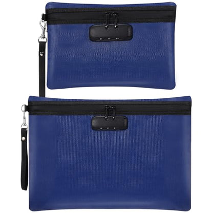 Nezyo 2 Pcs Fireproof Document Bag with Lock, Waterproof Money Pouch,Blue - color: Blue