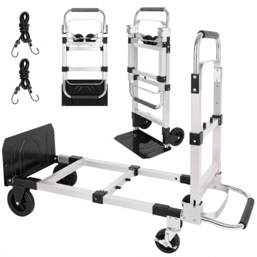 Folding Hand Truck Dolly Cart with Wheels, 500lb Load, Silver Black - color: Silver+black