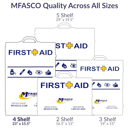 MFASCO Workplace First Aid Kit 4 Shelf Metal Cabinet with Medications - size: 4 Shelf, style: W/ Medications