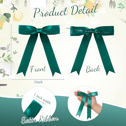 Riceshoot 50 Pcs Satin Ribbon Bows 5x7 Inch Large Twist Tie Bow for Gift Wrapping Champagne Bottle Balloon Treat Bag DIY Craft Gift Wedding Bridal Baby Shower Christmas Birthday Party(Dark Green) - color: Dark Green