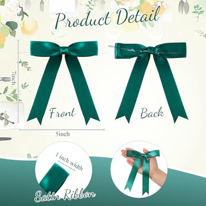 Riceshoot 50 Pcs Satin Ribbon Bows 5x7 Inch Large Twist Tie Bow for Gift Wrapping Champagne Bottle Balloon Treat Bag DIY Craft Gift Wedding Bridal Baby Shower Christmas Birthday Party(Dark Green) - color: Dark Green