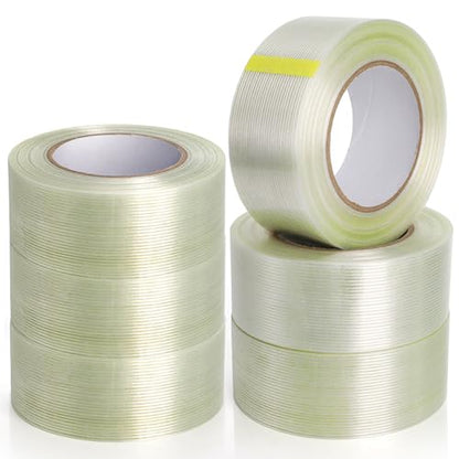 6 Rolls Filament Strapping Tape, 2'' x 60yds x 5.5mil