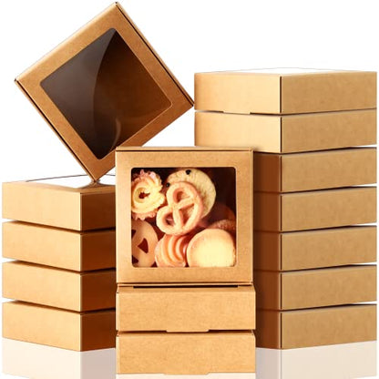 Zonon 30 Pcs Kraft Paper Boxes with Window 4.13 x 4.13 x 1.18 Inch (Brown) - color: Brown