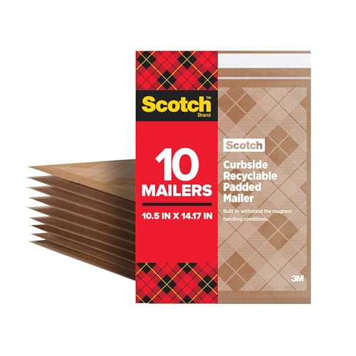 Scotch Curbside Recyclable Padded Mailers, 1 Pack, 10.5 x 14.75 in, Similar impact protection to traditional bubble mailers (CR-5-1) - size: 10.5 in x 14.75 in