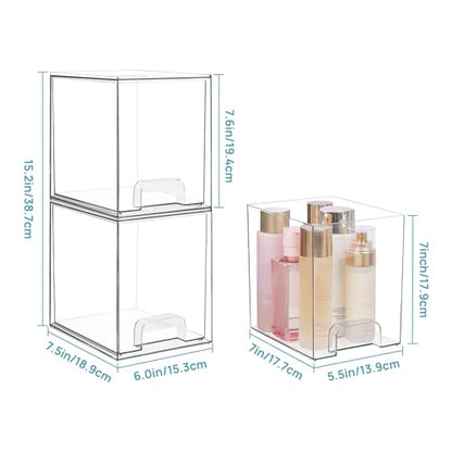 Vtopmart Clear Stackable Storage Drawers, 2 Pack Tall Plastic Organizers - style: High-2pack-Clear